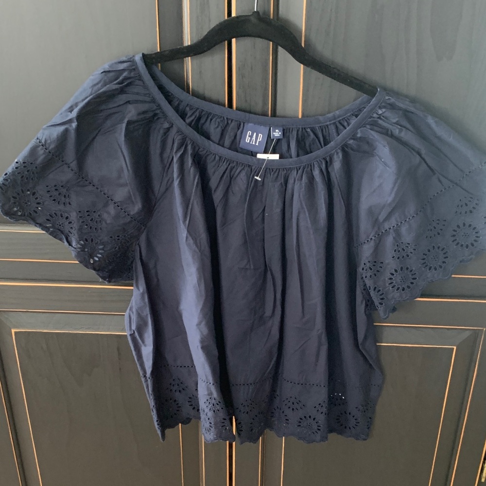 GAP Women's Navy Eyelet Sleeve Blouse